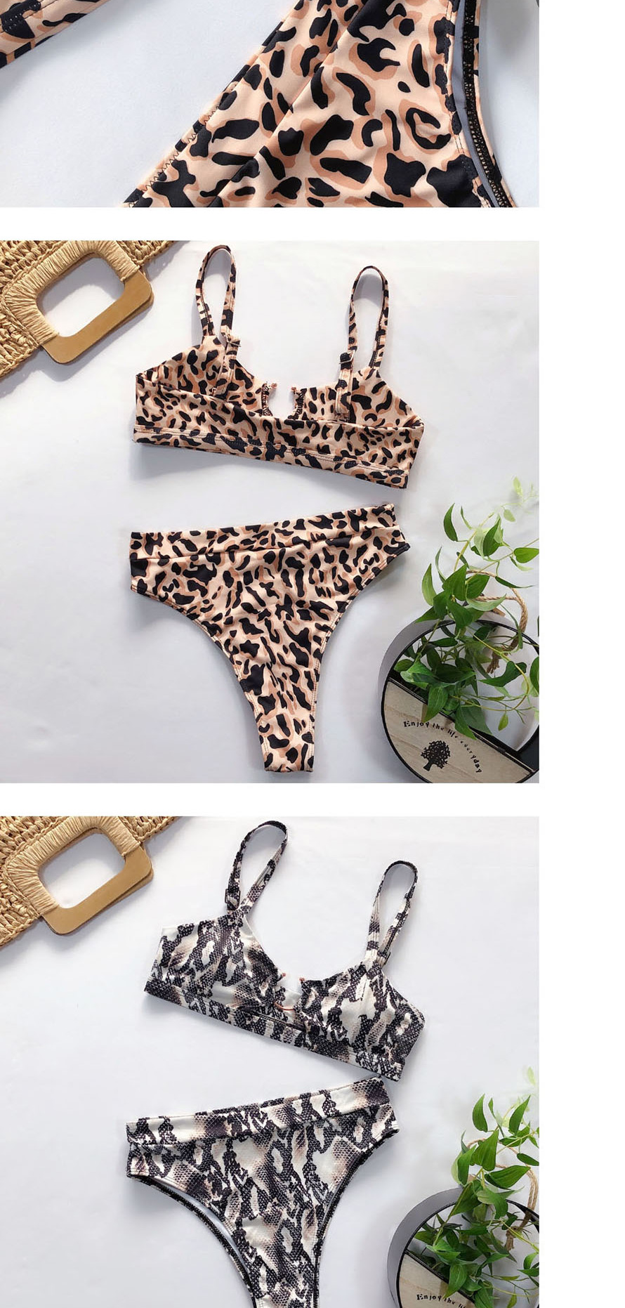 Fashion Leopard Print Leopard Print High Waist Split Swimsuit,Bikini Sets