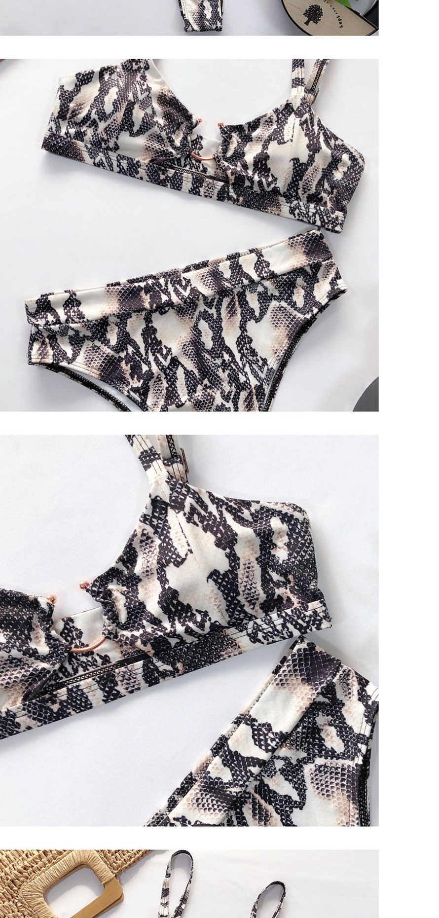 Fashion Snake Pattern Snake-print High Waist Split Swimsuit,Bikini Sets
