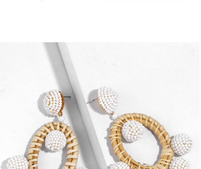 Fashion Pink Rice Beads Rattan Geometric Earrings,Drop Earrings