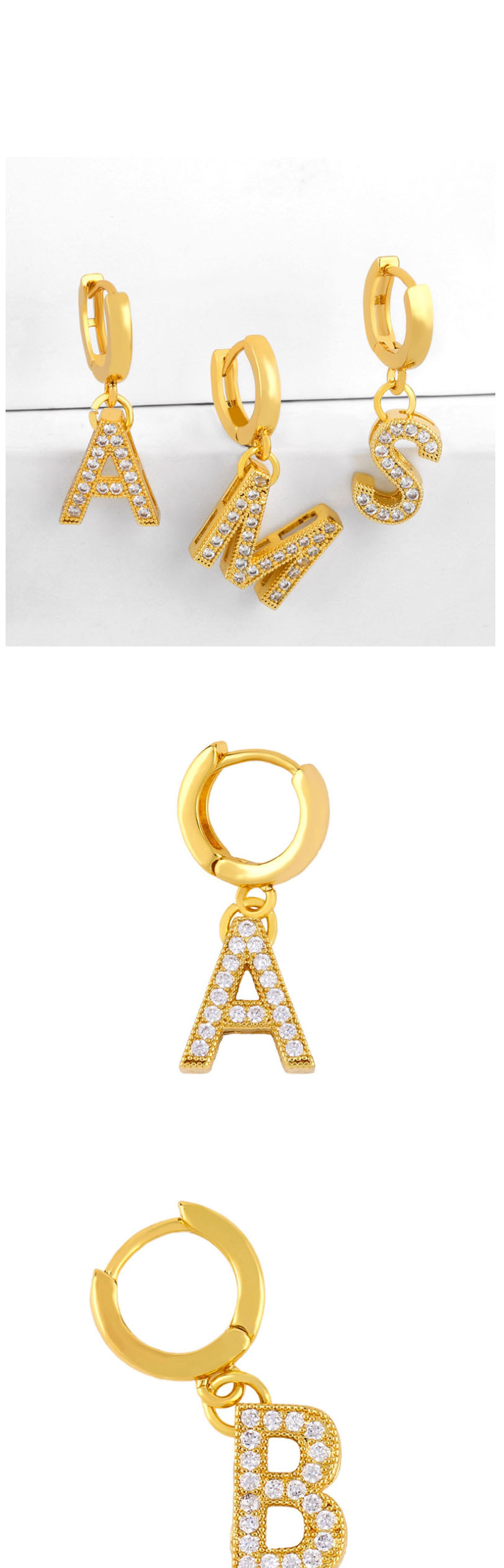 Fashion B Golden Diamond Letter Earrings,Earrings