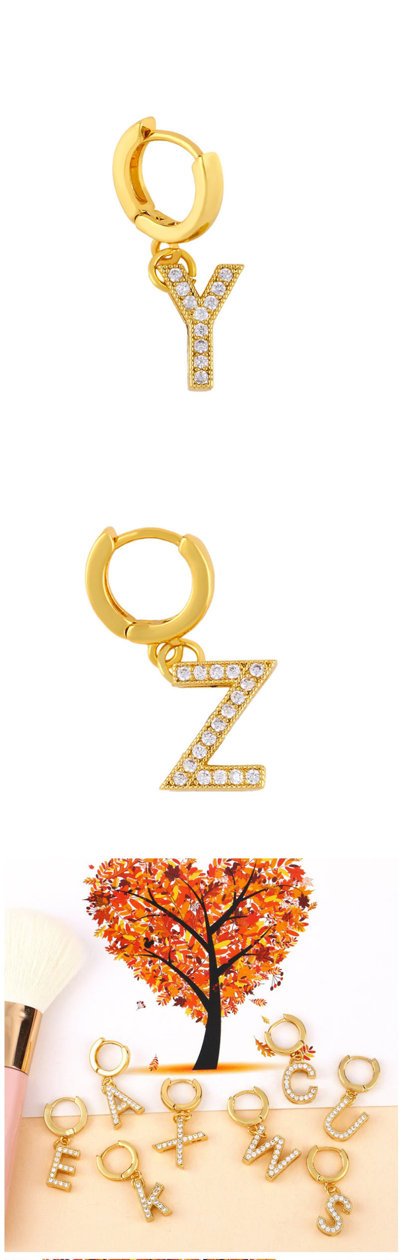 Fashion P Golden Diamond Letter Earrings,Earrings