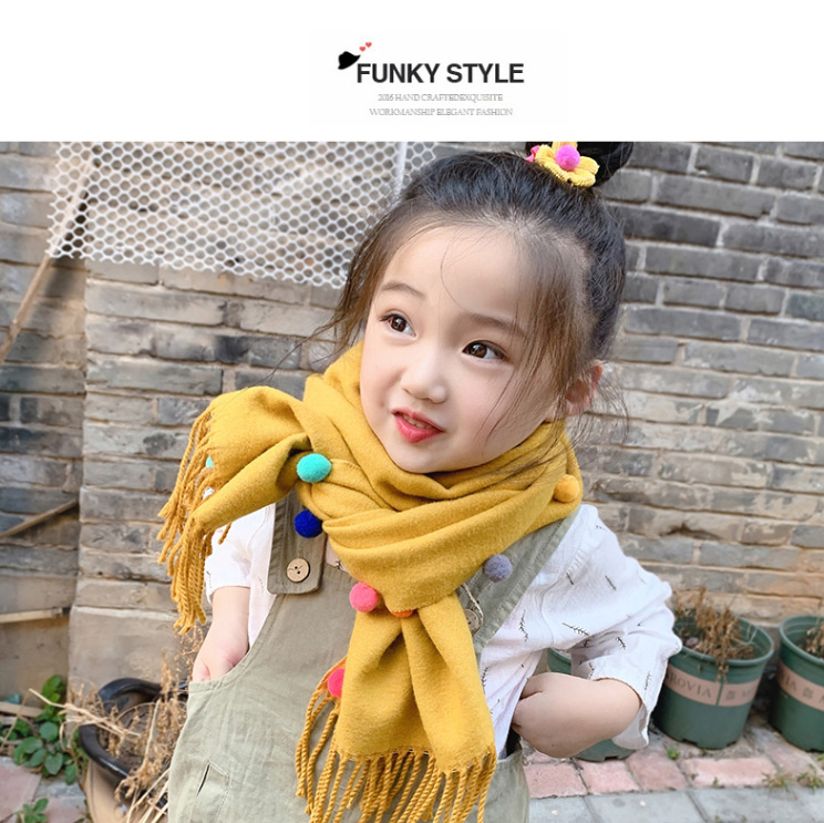 Fashion Red Color Matching Reversible Cashmere Ball Fringed Children Scarf,Thin Scaves
