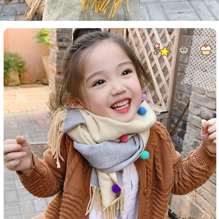 Fashion Yellow Fight Color Reversible Cashmere Ball Fringed Children Scarf,Thin Scaves