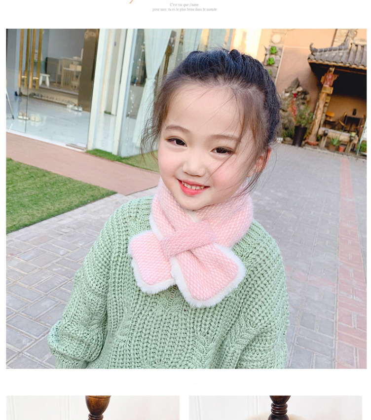 Fashion Light Pink Contrast Color Rabbit Fur Children Scarf,knitting Wool Scaves