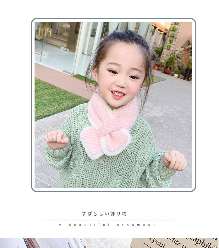 Fashion Light Pink Contrast Color Rabbit Fur Children Scarf,knitting Wool Scaves