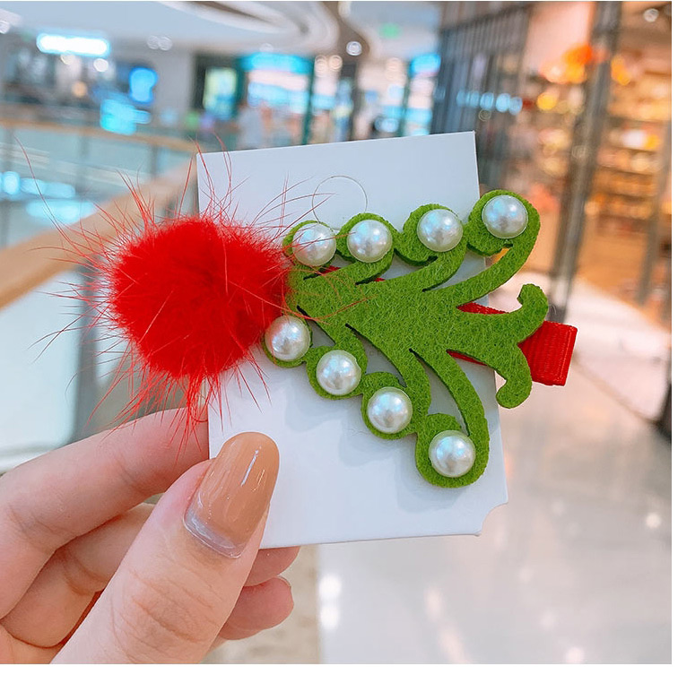 Fashion Pearl Green Christmas Tree Christmas Tree Hair Ball Pearl Children Hairpin,Kids Accessories