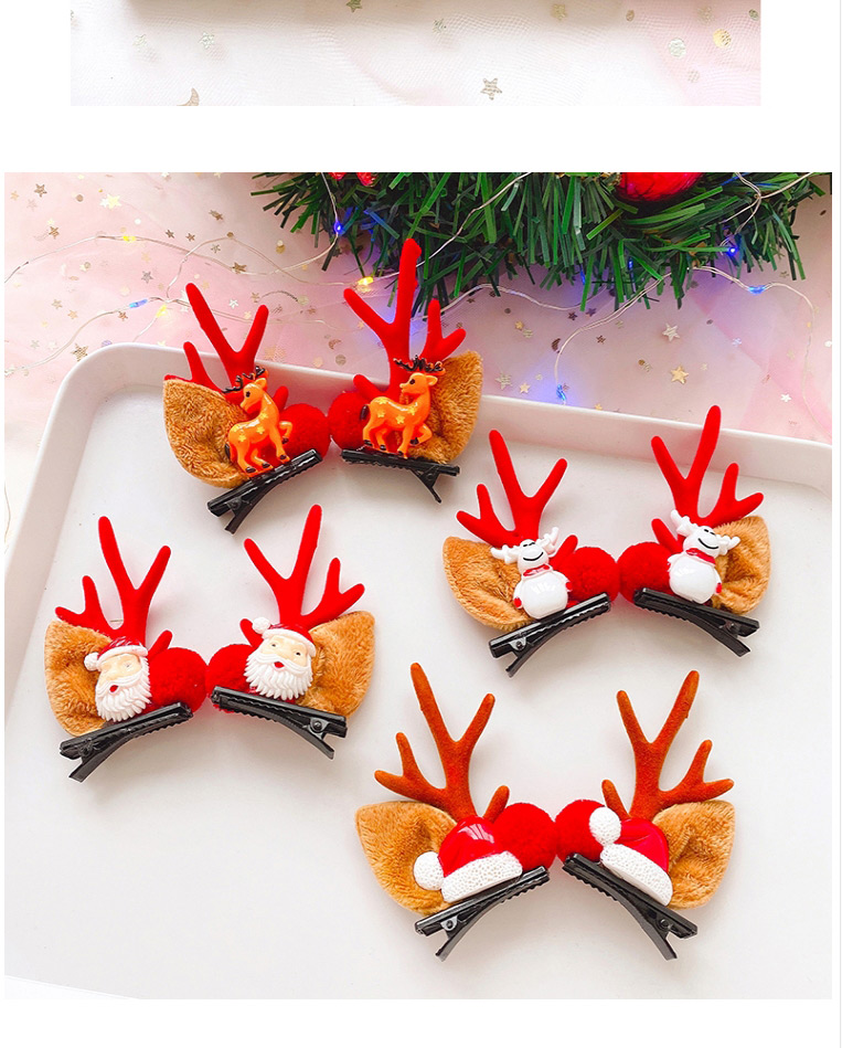 Fashion Little Snowman With Red Antlers 1 Pair Christmas Snowman Antlers Hair Clip Set,Kids Accessories