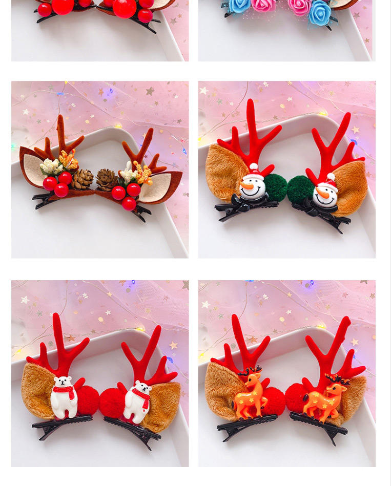 Fashion Little White Bear With Red Antlers 1 Pair Christmas Bear Antlers Hair Clip Set,Kids Accessories