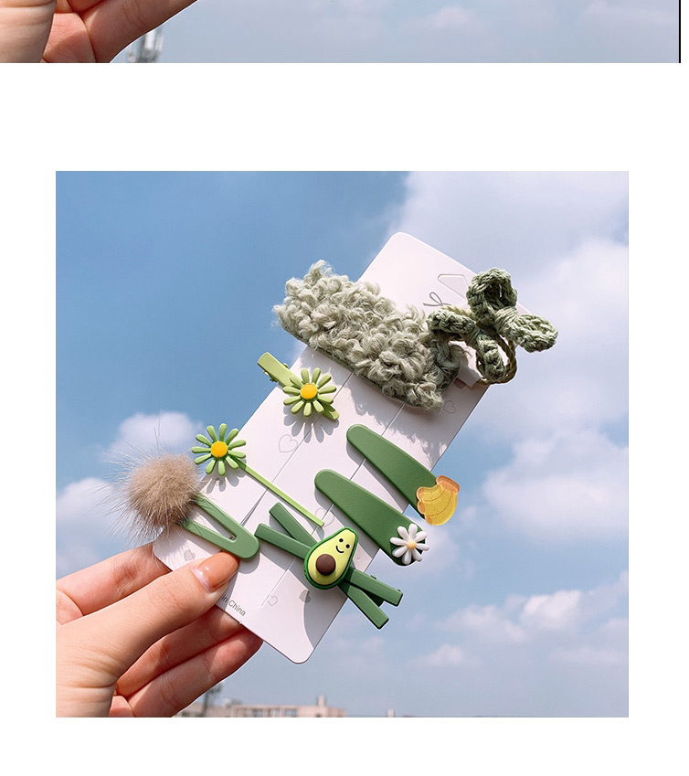 Fashion Yellow Flower Series # 8piece Set Flower Star Avocado Hair Clip Set,Kids Accessories