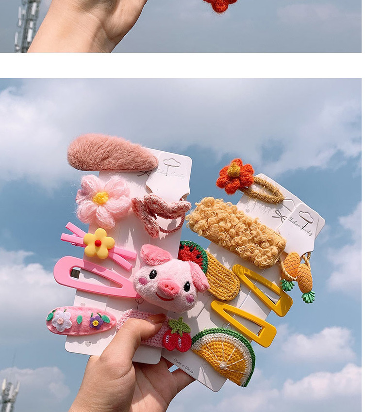 Fashion Pink Pig Series # 9 Piece Set Flower Piggy Cherry Hair Clip Set,Kids Accessories