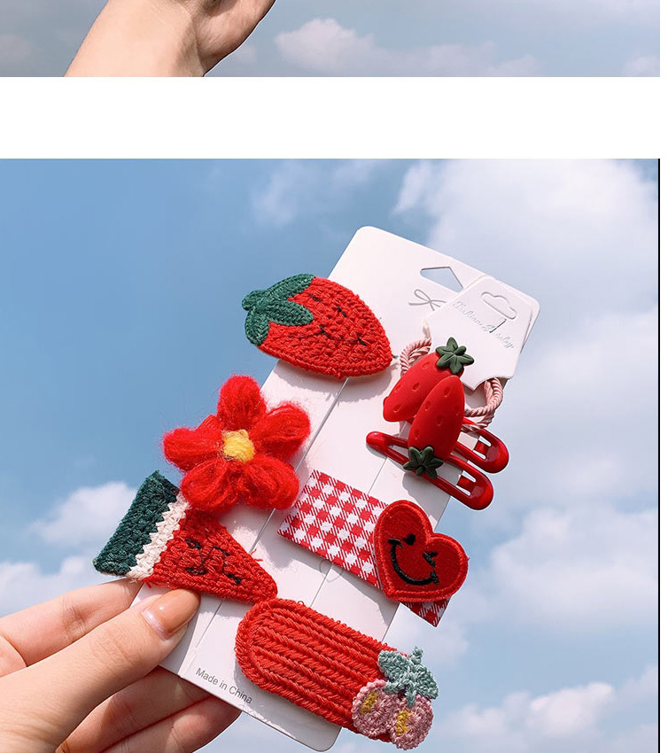 Fashion Red Watermelon Series # 9piece Set Flower Love Strawberry Child Hair Clip Set,Kids Accessories