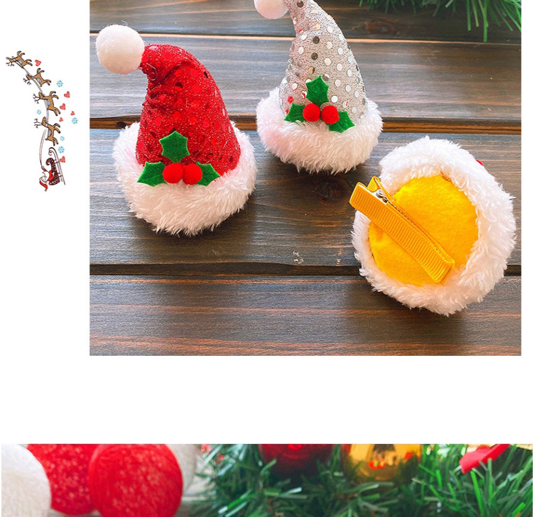 Fashion Silver Christmas Hat-plush Edge Christmas Hat Sequined Raw Hair Clip For Children,Kids Accessories