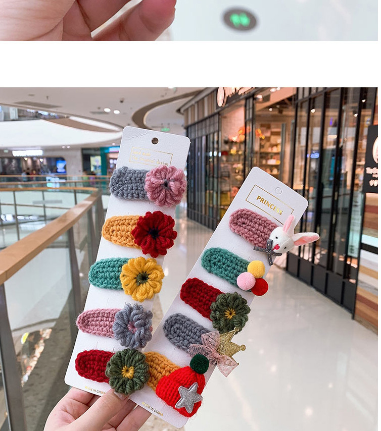 Fashion Knitted Flower Series # 5piece Set Flower Hit Color Children Hair Clip Set,Kids Accessories