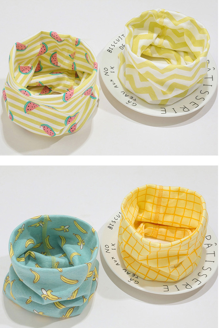 Fashion 5 # Small Banana + Yellow Grid (2 Pieces Combination) Banana Plaid Kids Collar Set,knitting Wool Scaves