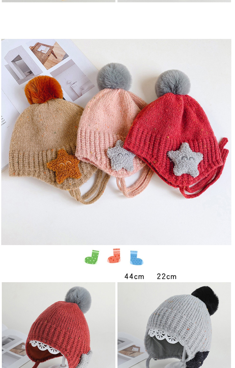 Fashion Red Wine Ear Protection Star Hair Ball Baby Hat,Children