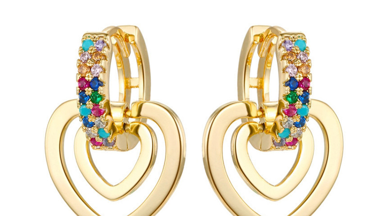 Fashion Golden Love Heart Earrings With Diamonds,Earrings