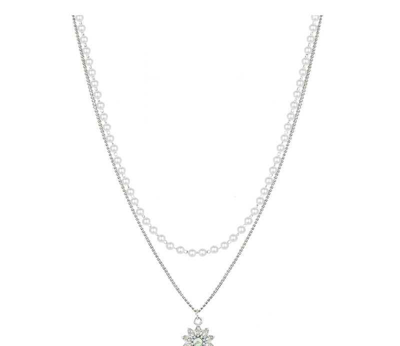 Fashion Hollow Circle Pearl And Diamond Openwork Necklace,Multi Strand Necklaces