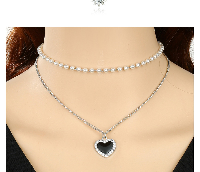 Fashion Love Love Heart Necklace With Pearls And Diamonds,Multi Strand Necklaces