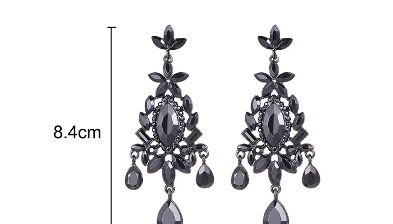 Fashion Black Flower Drop Geometric Earrings With Diamonds,Drop Earrings
