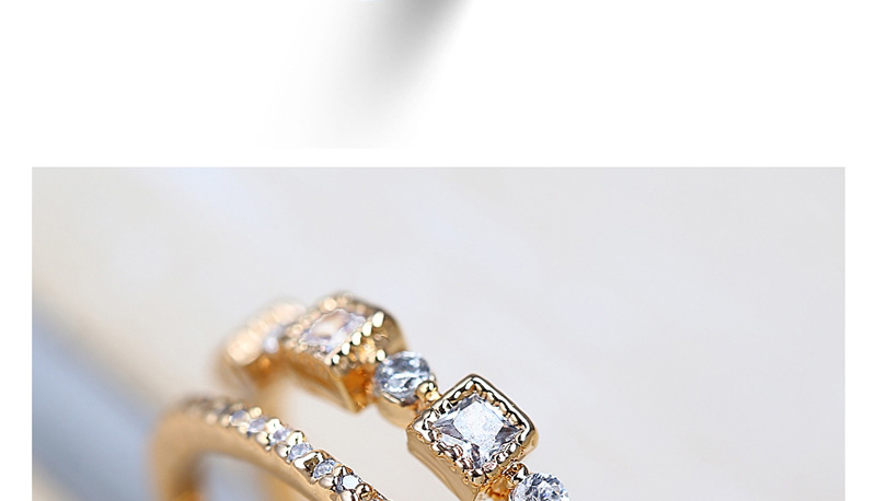 Fashion Golden Zircon Square Diamond Two-slit Open Ring,Fashion Rings