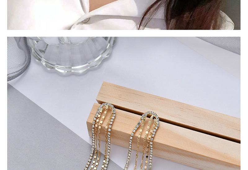 Fashion Golden U-shaped Diamond Chain Earrings,Drop Earrings
