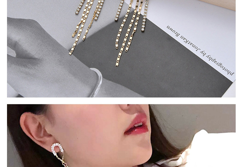 Fashion Golden Tassel Rhinestone Chain Earrings,Drop Earrings