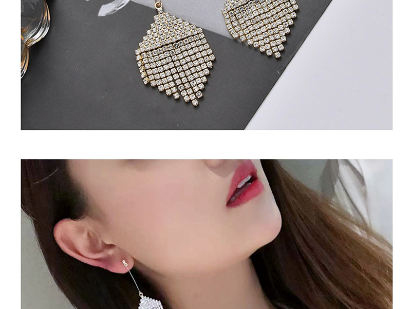 Fashion Golden Geometric Full Diamond Earrings,Drop Earrings