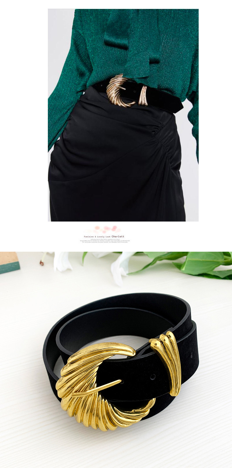 Fashion Black Pu Velvet Alloy Shell Shape Belt,Thin belts