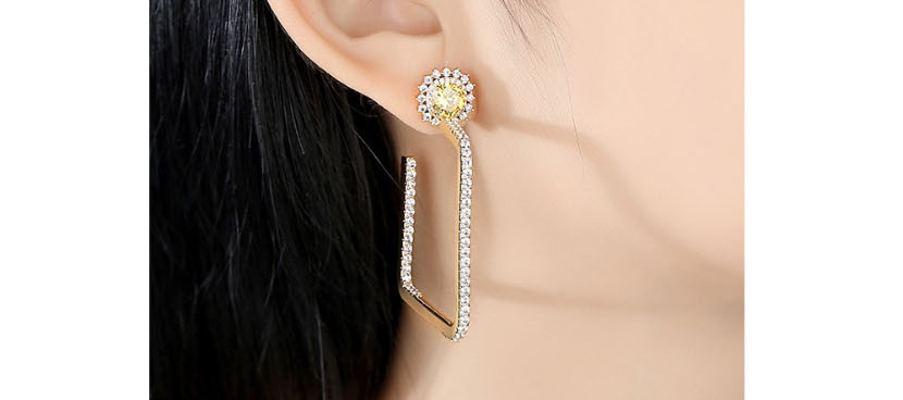 Fashion Golden Flower Square Earrings With Diamonds,Earrings