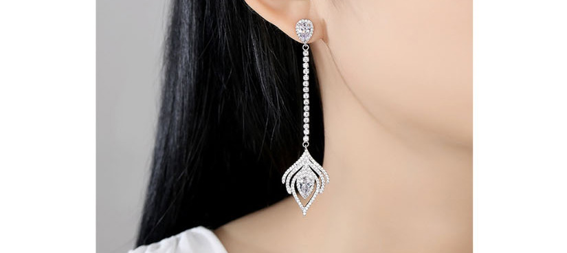 Fashion Platinum Diamond Drop Earrings With Diamonds,Earrings