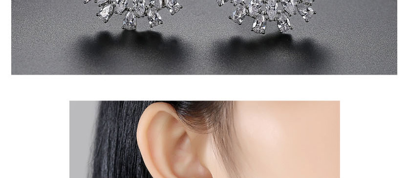 Fashion Golden Flower Geometric Earrings With Diamonds,Earrings