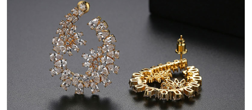 Fashion Golden Flower Geometric Earrings With Diamonds,Earrings