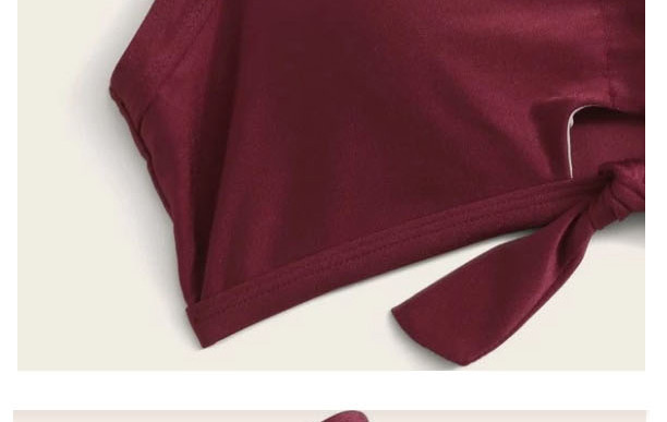 Fashion Red Wine Bow Cross Belt Split Swimsuit,Bikini Sets
