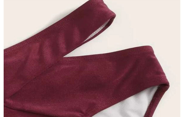 Fashion Red Wine Bow Cross Belt Split Swimsuit,Bikini Sets