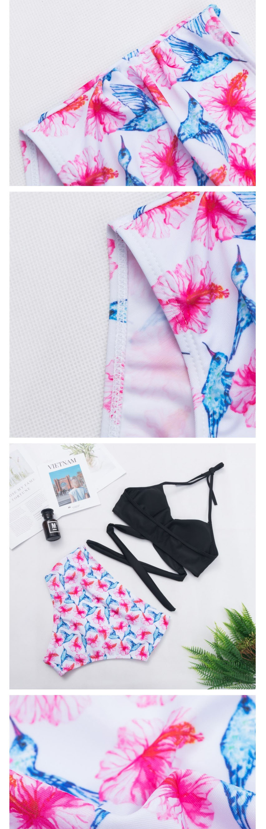 Fashion Black Printed Pleated Strap Split Swimsuit,Bikini Sets