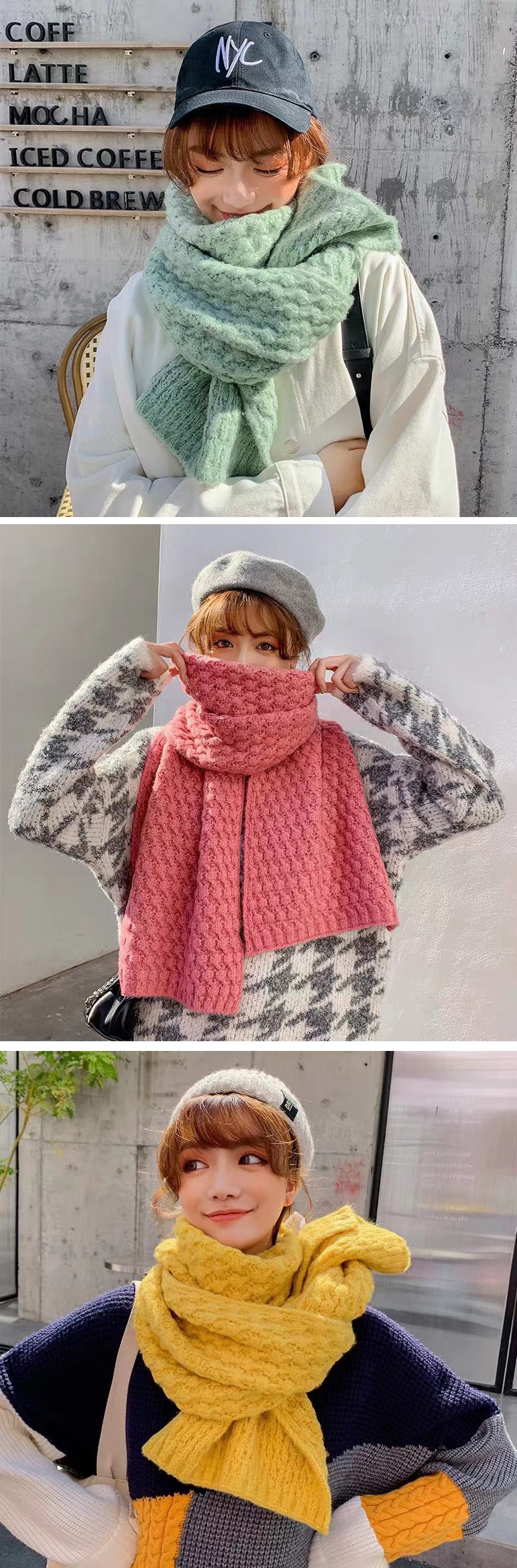 Fashion Rose Pink Pineapple Knitted Scarf,Thin Scaves