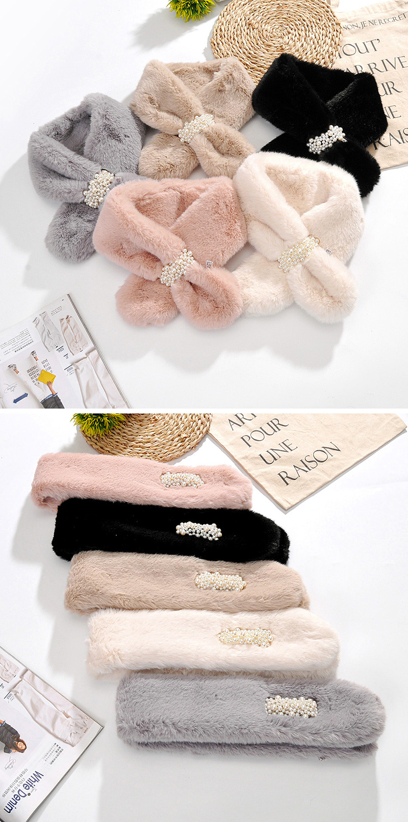 Fashion Pink Bead-like Rabbit Fur Collar,knitting Wool Scaves