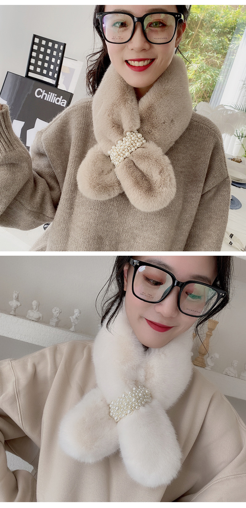 Fashion Gray Bead-like Rabbit Fur Collar,knitting Wool Scaves