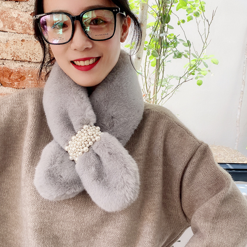Fashion Gray Bead-like Rabbit Fur Collar,knitting Wool Scaves