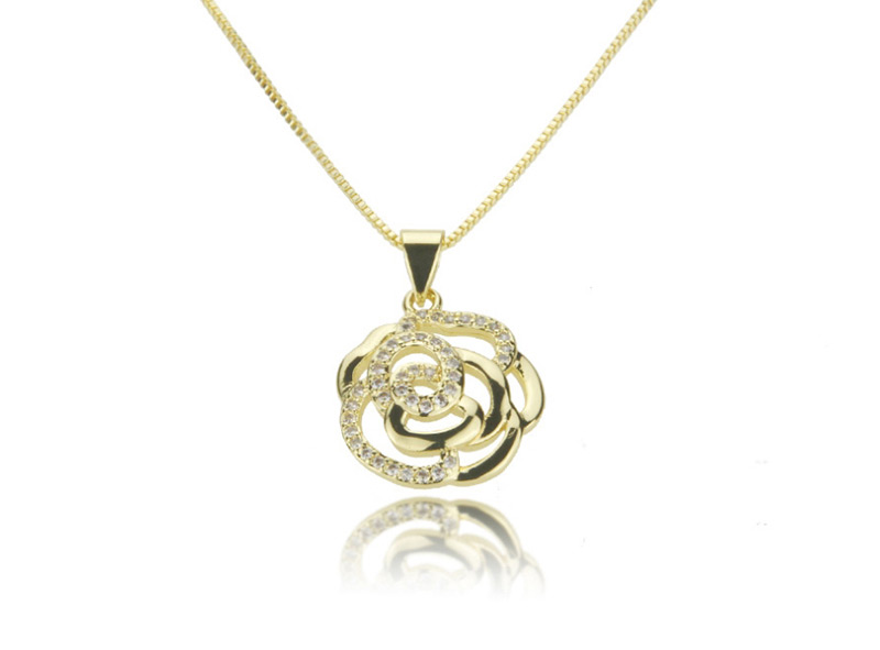 Fashion Gold-plated Rose Ear Stud Necklace Set With Diamonds,Jewelry Set