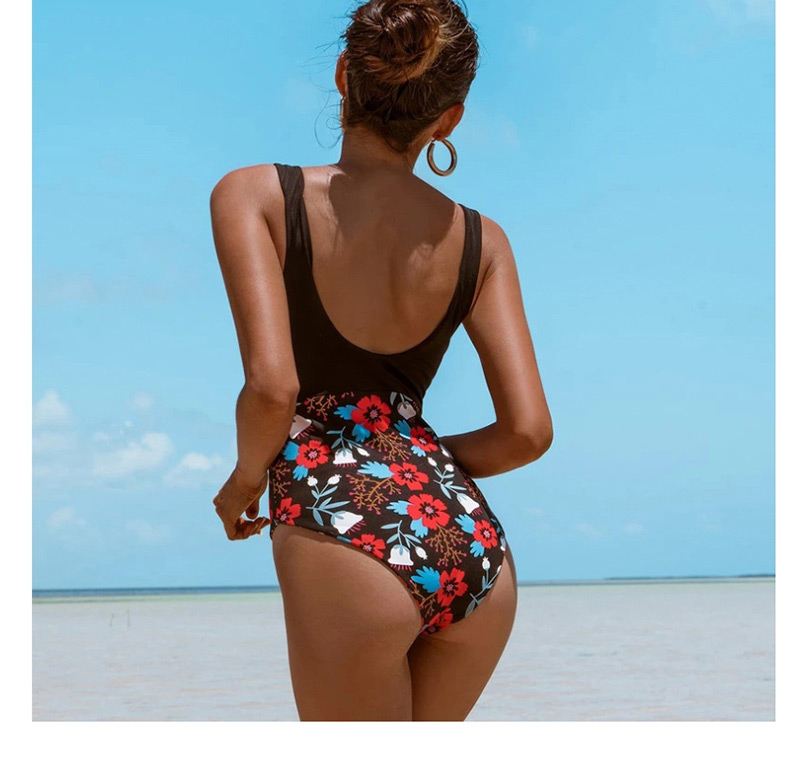 Fashion Printing Printed Flower And Leaf One-piece Swimsuit,Beach Dresses