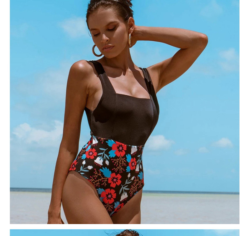 Fashion Printing Printed Flower And Leaf One-piece Swimsuit,Beach Dresses