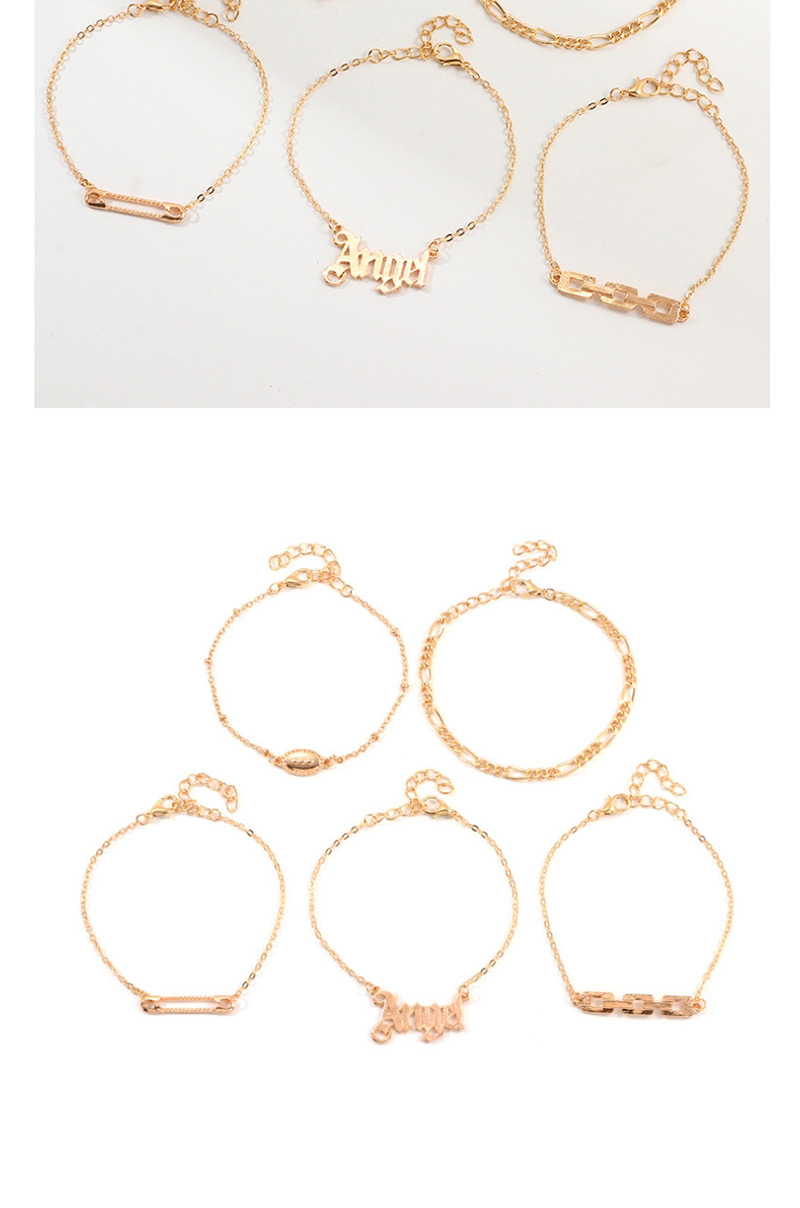 Fashion Golden Pin Pentagram Alphabet Bracelet Set,Bracelets Set