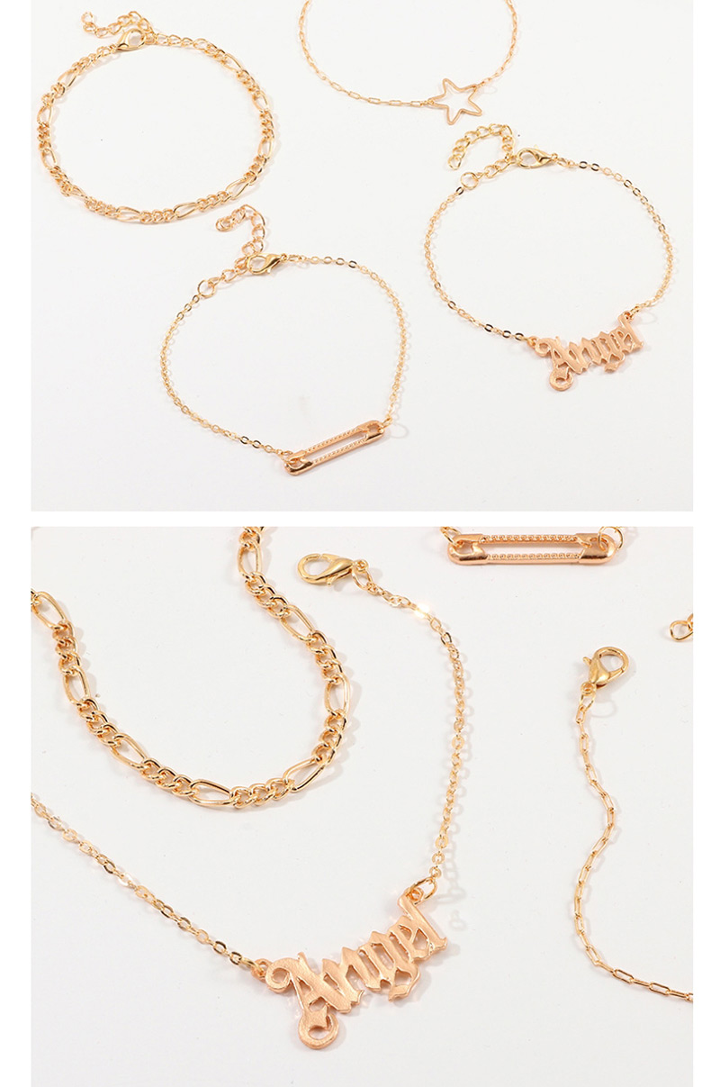 Fashion Golden Pin Pentagram Alphabet Bracelet Set,Bracelets Set