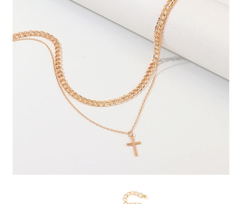 Fashion Golden Cross Double Necklace,Multi Strand Necklaces
