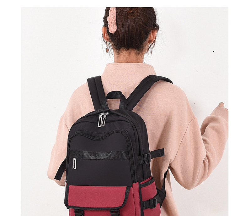 Fashion Red Stitched Contrast Backpack,Backpack