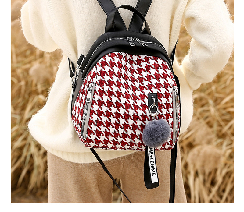 Fashion Red Stitched Rhombus Contrast Shoulder Bag,Backpack