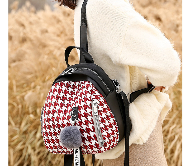 Fashion Black Stitched Rhombus Contrast Shoulder Bag,Backpack
