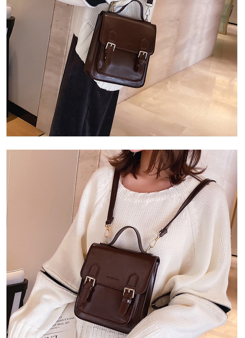 Fashion Brown Belt Buckle Stitching Backpack,Backpack