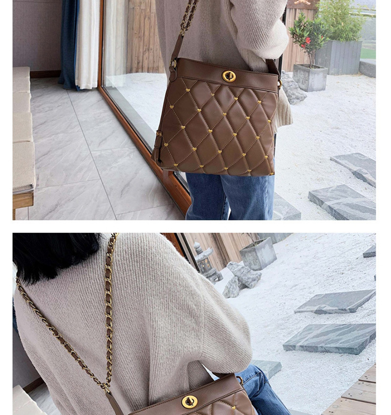 Fashion Khaki Love Embroidered Diamond Chain Shoulder Bag,Shoulder bags